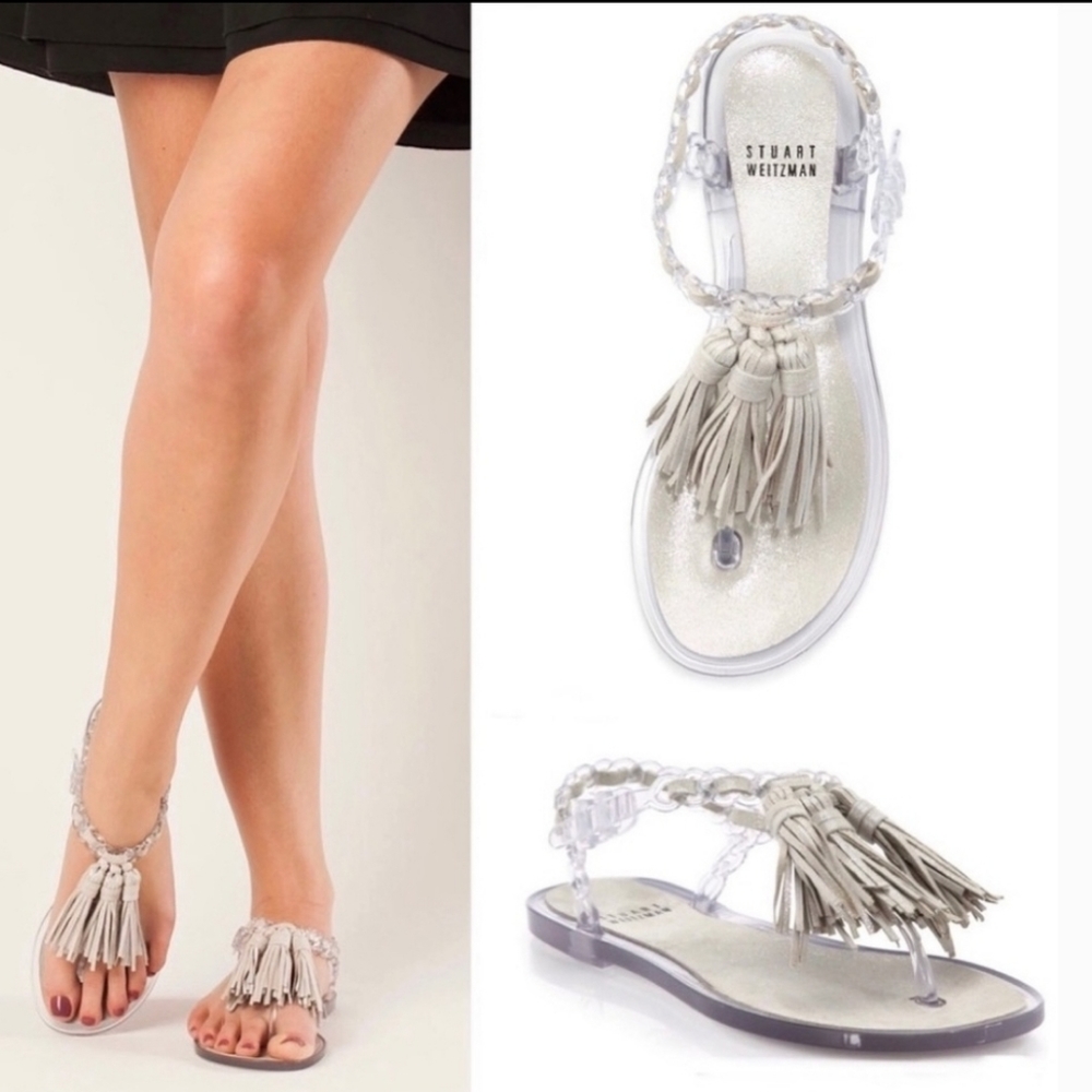 Stuart Weitzman Getali Jelly Tassel Thong Sandal Size 8